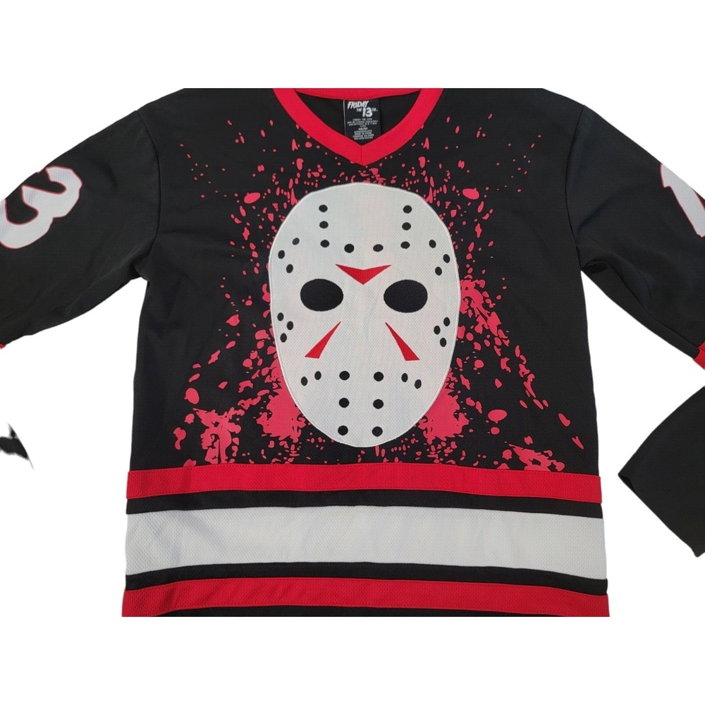 Friday the 13th Jason Voorhees Hockey Jersey Men's Size XS Shirt Black & Red - Picture 4 of 10